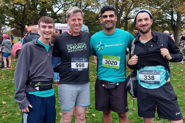 5 members of the RJA team run the Leicester Half Marathon in aid of Bowel Cancer UK